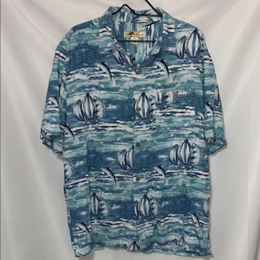 JOE MARLIN MENS SIZE SIZE XL Blue‎ White Casual Button Down Shirt Marlin design